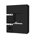 Built in Washing Machine and Dryer in Dark Cabinetry with Open Storage Shelf