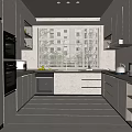 Modern Bright Kitchen Interior With White Cabinets Window Blinds Countertop And Appliances