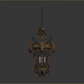 Ornate Vintage Metal Chandelier Furniture With Glass Panels And Scroll Design