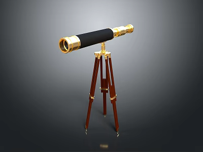 Telescope for Viewing Scenic Landscapes with Black Gold Design and Brown Tripod 3d model