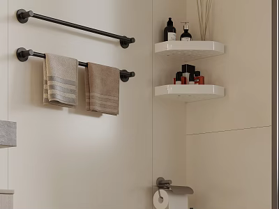 Modern Bathroom Accessories With Towel Racks Shelves And Tissue Holder 3d model