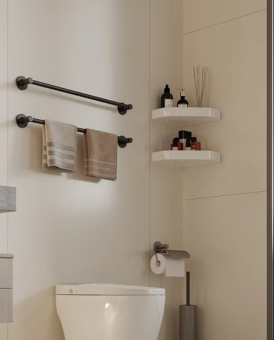 Modern Bathroom Accessories With Towel Racks Shelves And Tissue Holder 3d model