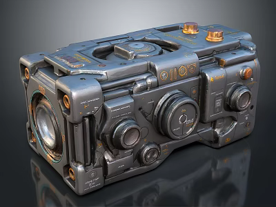 Retro Futuristic Electronic Camera Design With Metal Finish And Multiple Lenses 3d model