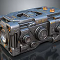 Retro Futuristic Electronic Camera Design With Metal Finish And Multiple Lenses