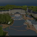 Modern Residential Complex With Illuminated Buildings Pool And Landscaped Gardens