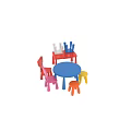 Colorful Kids Table and Chair Set With Round Blue Table Backrest Chairs and Stools