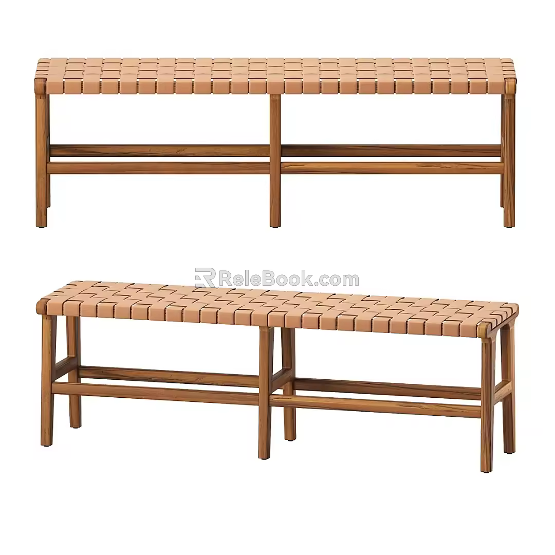 Nordic Simple Double Stool Outdoor Stool Rattan Stool Casual Stool Double Stool Wooden Stool 3d model