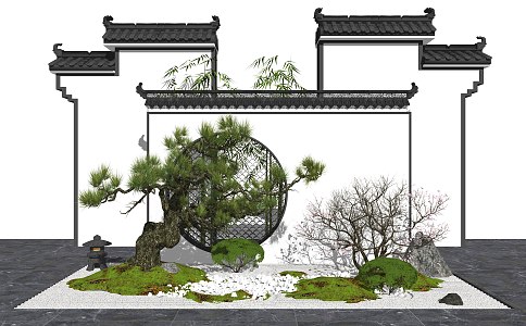 New Chinese style landscape sketch courtyard landscape tree dead branches 3d model