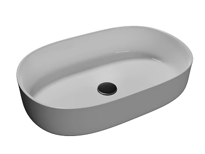 Oval Shaped Gray Washbasin with Smooth Surface and Central Drain Hole Design 3d model