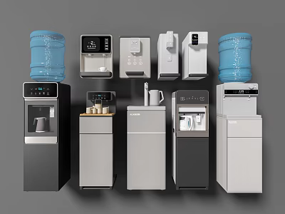 Different Types of Daily Use Electrical Appliances Featuring Water Dispensers and Water Buckets 3d model