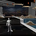 Traditional Chinese Themed Stage With Lanterns Curved Eaves Water Features And Night View Projection