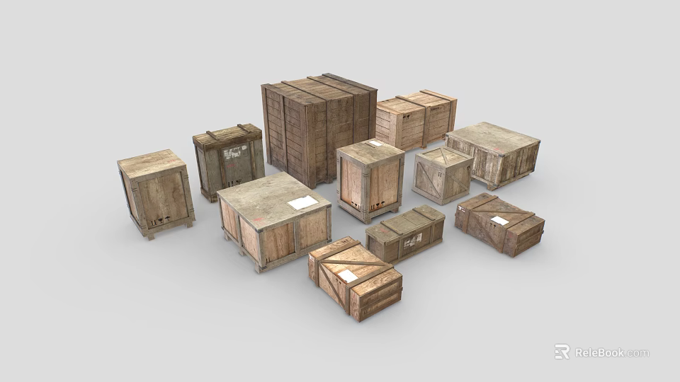 Heavy Duty Industrial Equipment Packaging with Durable Wooden Crates of Various Sizes 3d model 