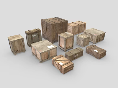 Heavy Duty Industrial Equipment Packaging with Durable Wooden Crates of Various Sizes 3d model