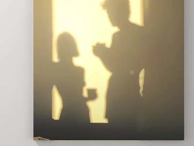 Silhouette Of Two People Holding Cups In Warm Evening Light Scene 3d model