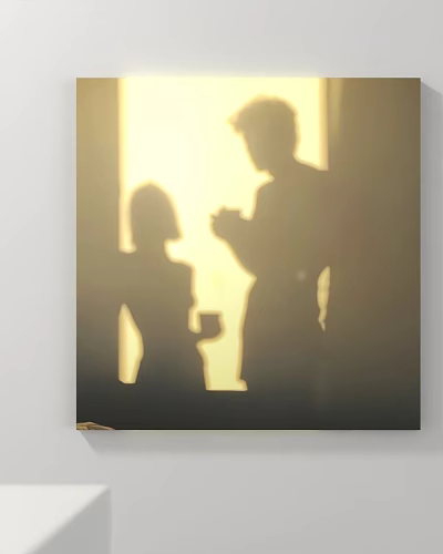 Silhouette Of Two People Holding Cups In Warm Evening Light Scene 3d model