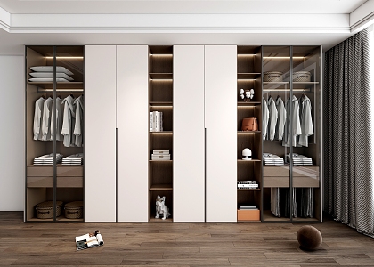 Modern Wardrobe Glass Door Cloakroom Wardrobe Cream Wardrobe 3d model