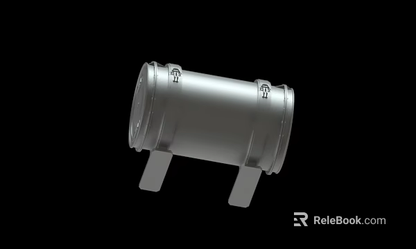 Silver Metal Cylindrical Industrial Component With Support Brackets Design 3d model 