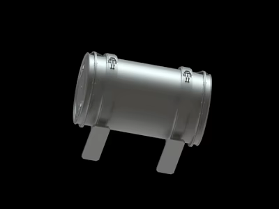 Silver Metal Cylindrical Industrial Component With Support Brackets Design 3d model