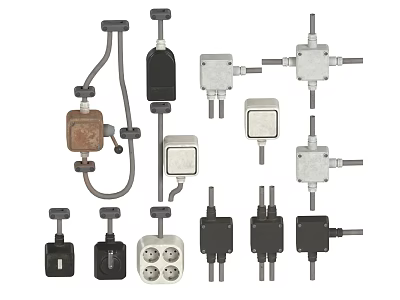 Various Industrial Equipment Components Including Metal Connectors Mechanical Fittings And Electrical Connection Parts 3d model