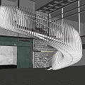 White Linear Design Spiral Staircase With Green Wall Glass And Stone Wall Modern Interior Architecture