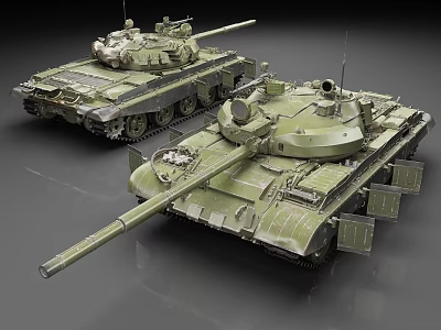 Green Camouflage Military Tanks Different Models Side By Side Displayed With Gun Barrels Tracks Turrets 3d model