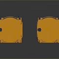 Two Orange Industrial Machinery Units With Metal Frames Black Bolts And Yellow Straps