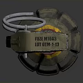 Vintage Hand Grenade Weapon with Metal Fuse Yellow Red Ring and Ribbed Textured Body