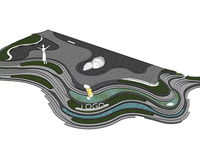 Garden Landscape Design With Undulating Terrain Winding Paths And Greenery Areas 3d model