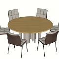 Modern Round Dining Table Set With Wooden Top Gray Upholstered Chairs And Metal Legs