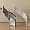 Modern Black and White Spiral Staircase With Elegant Curved Structure And Marble Steps