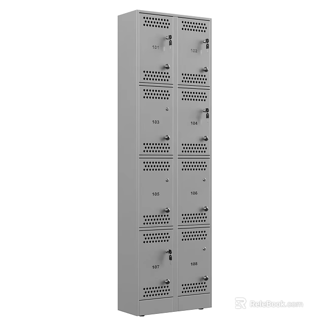 Gray Metal Storage Lockers With Multiple Numbered Compartments And Ventilated Design 3d model 