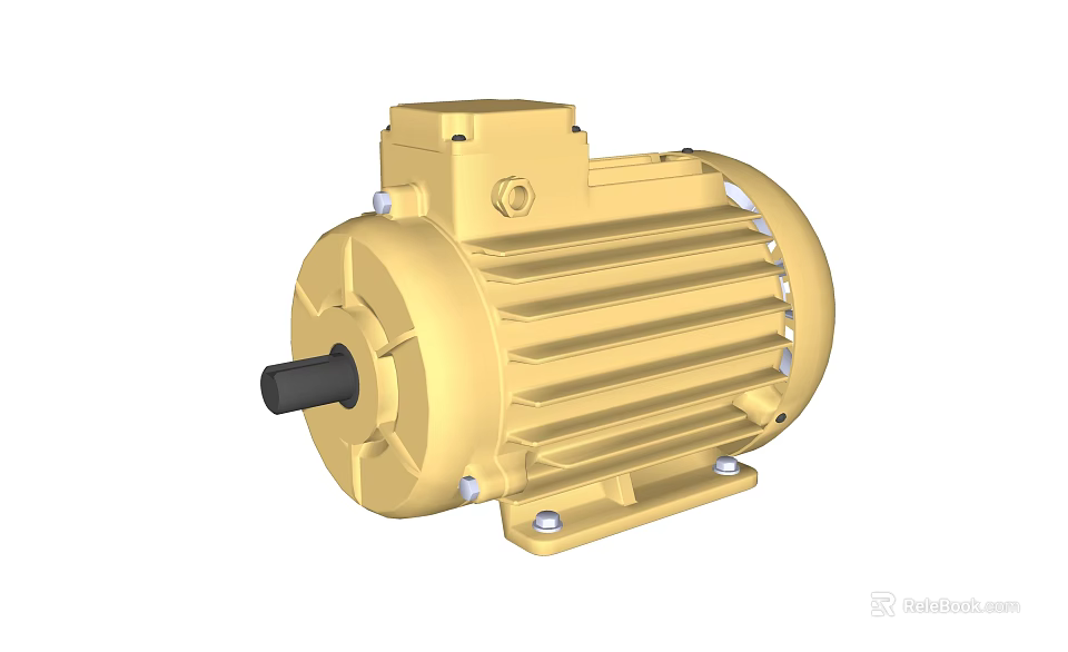 Yellow Industrial Electric Motor with Sturdy Housing Fan Cover and Rotating Shaft 3d model 