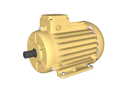 Yellow Industrial Electric Motor with Sturdy Housing Fan Cover and Rotating Shaft 3d model