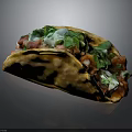 Delicious Crispy Taco with Grilled Meat Fresh Cilantro Lettuce Sour Cream and Salsa