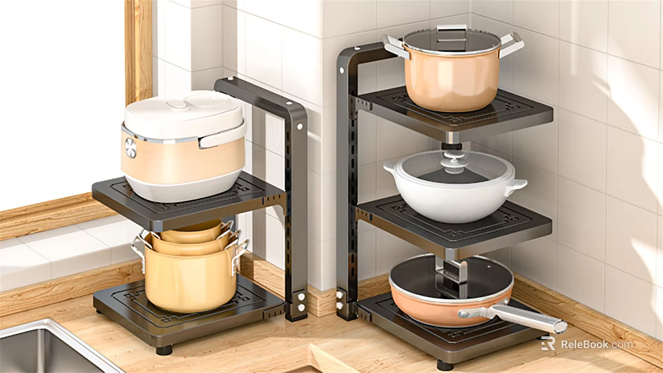 Modern Bathroom Cabinet Rack With 3 Tier Metal Shelves For Toiletries Storage 3d model 