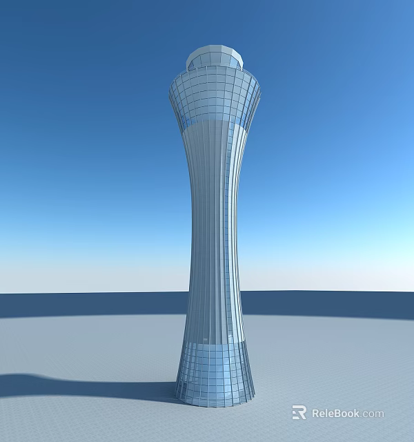 Modern Silver Tower With Streamlined Design And Glass Curtain Wall Against Blue Sky 3d model 