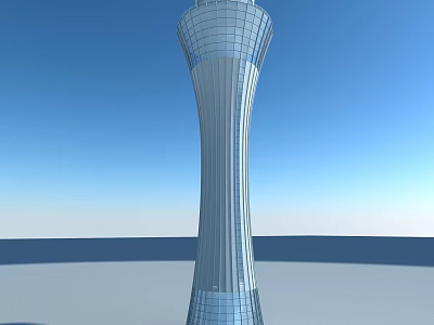 Modern Silver Tower With Streamlined Design And Glass Curtain Wall Against Blue Sky 3d model