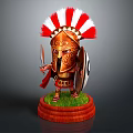 Cartoon Spartan Warrior Game Character With Red White Feather Helmet Sword Shield And Green Base