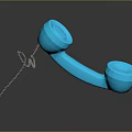 Blue Vintage Telephone With Coiled Cord And Reflection On Smooth Black Surface