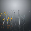 Different Types Of Street Lampposts And Traffic Lights With Reflective Bases