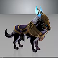 Mythical Egyptian Style Fantasy Beast With Purple Body Golden Armor Blue Glowing Horns And Saddle