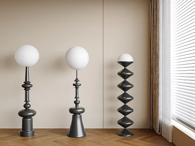 Modern Floor Lamps With Unique Designs In Interior Space 3d model