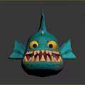 Iridescent Teal Fantasy Fish With Large Yellow Eyes Sharp Teeth And Antenna Lure
