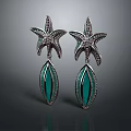 Elegant Starfish Shaped Earrings With Green Gemstones And Sparkling Diamonds Design