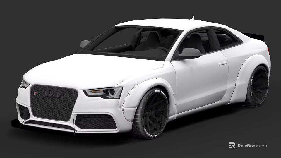 White Audi Two Door Coupe Sporty Design With Black Wheels And Grille 3d model 