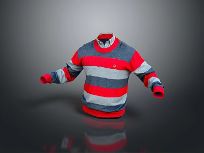 Stylish Red And Gray Striped Sweater With Long Sleeves Turtleneck 3d model