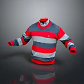 Stylish Red And Gray Striped Sweater With Long Sleeves Turtleneck