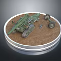 Detailed Artillery Weapon Model With Tracked Chassis Wheels Small Parts On Circular Sandy Base