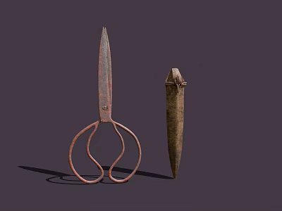 Essential Hardware Tools Featuring Rustic Scissors And Sharp Awl For Workshop Use 3d model