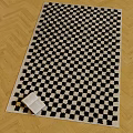 Modern Minimalist Square Carpet With Black And White Checkered Pattern On Wooden Herringbone Floor